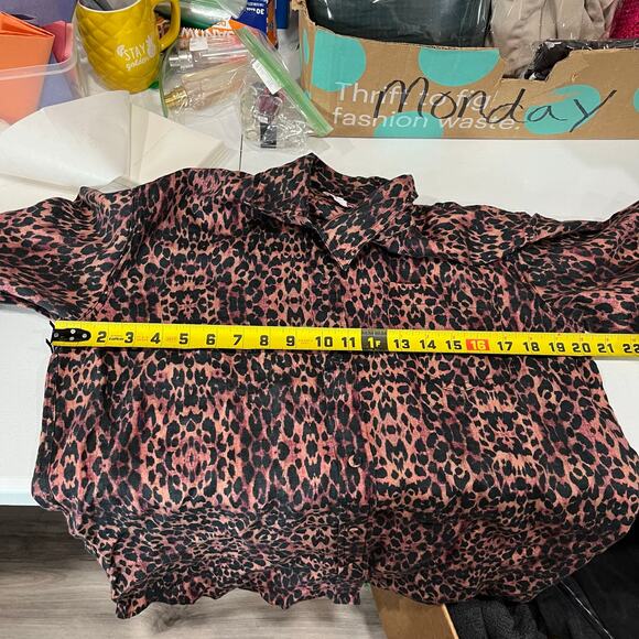 Solid & Striped Oxford Leopard Print 100% Linen Button Front Tunic Shirt XS - Picture 5 of 6